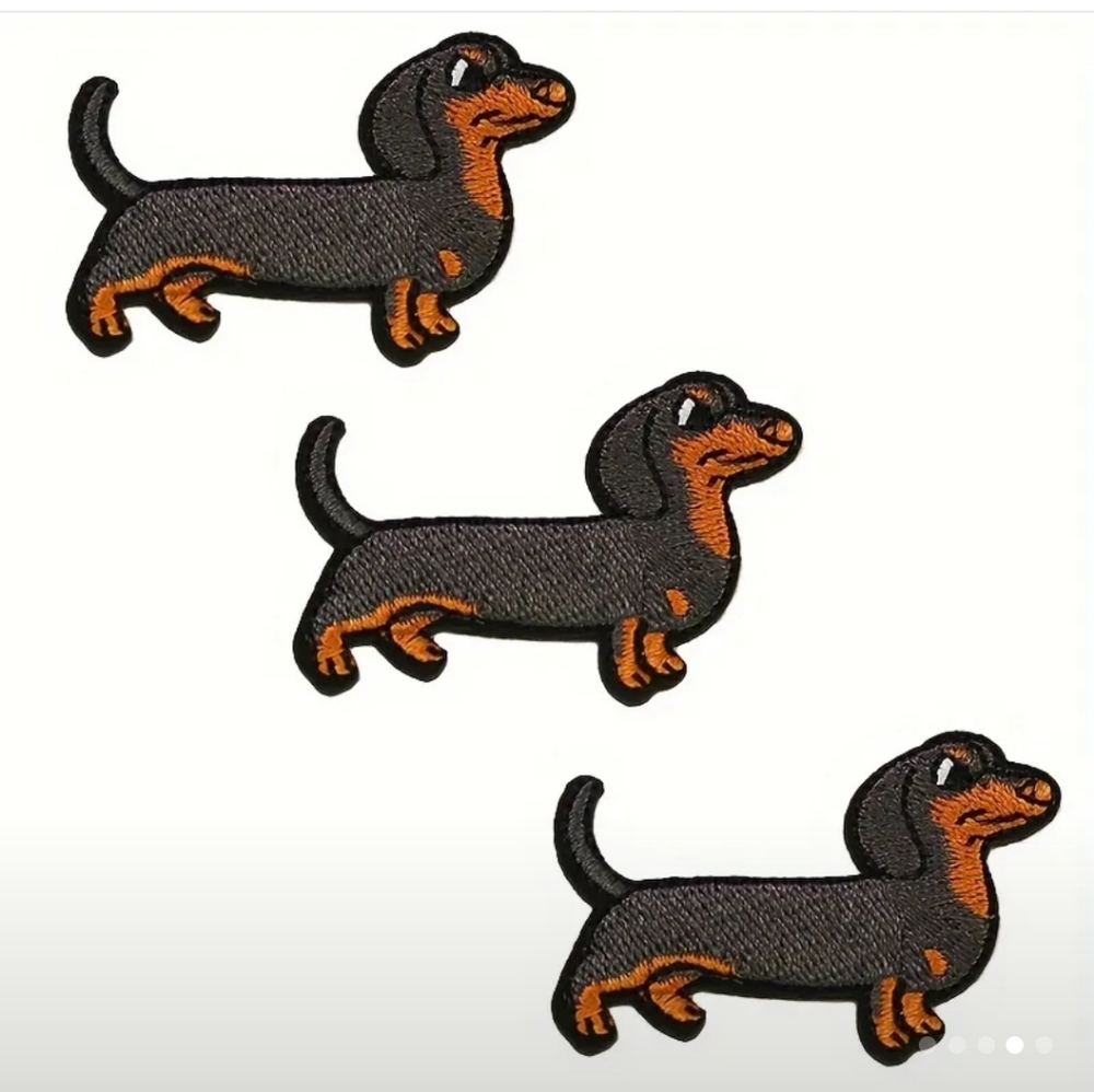 3-Pack Embroidered Dachshund Dog‎ Patches, Mixed Color Iron-On Appliques